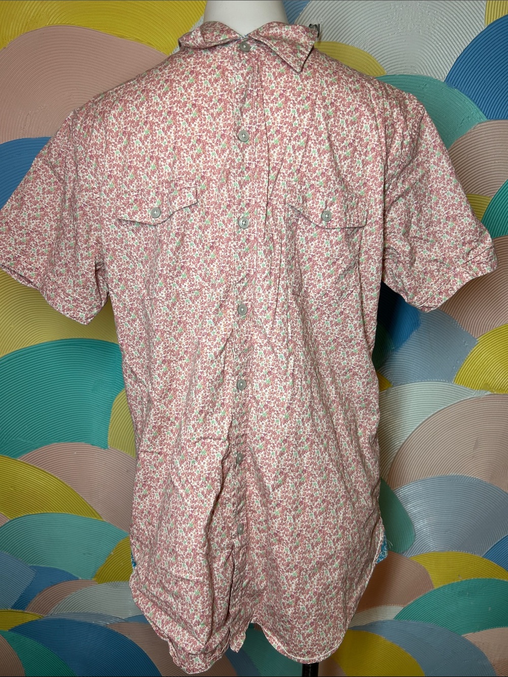 Paper Denim & Cloth Short-Sleeve Pink Floral Button-Up Shirt mens sz L
